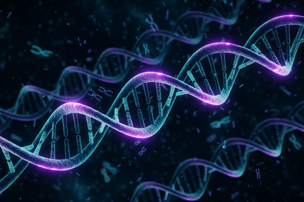 Abstract scientific illustration of telomeres, a marker used in biological aging research